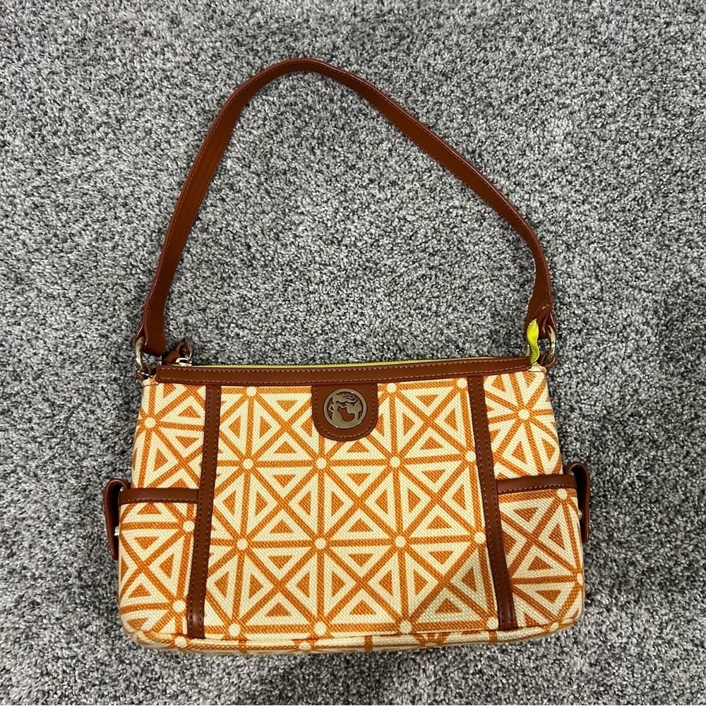 Spartina 449 Daufuskie Orange Canvas Brown Genuine Leather Shoulder Bag